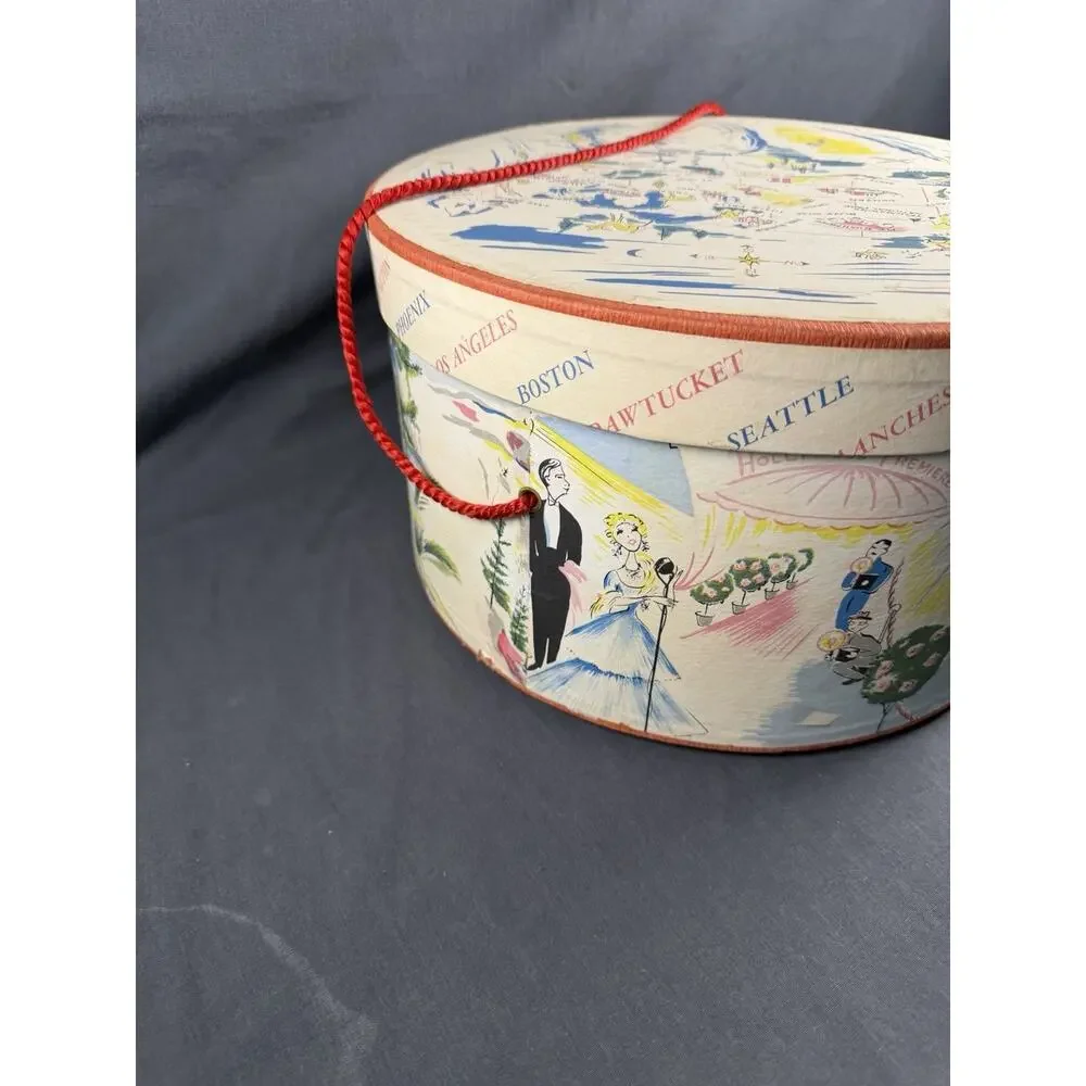 Vintage 1930’s-1950’s USA Map Travel Theme Hat Box